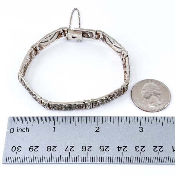 Vintage NF Thailand Sterling Silver 925 Marcasite Link Bracelet 8” - Picture 9 of 9